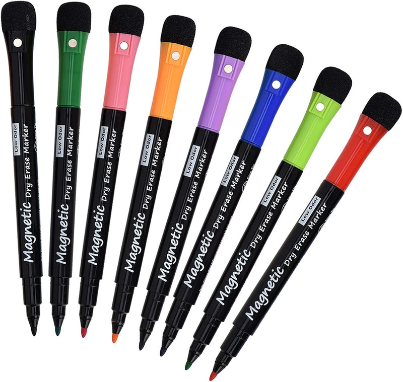 Browill Magnetic Dry Erase Markers, (8 pk) Dealkits Low Odor White Board Markers Whiteboard with Erasers for Kids Teacher Supplies Classroom Work on Board, Calender, Fine Tip Point
