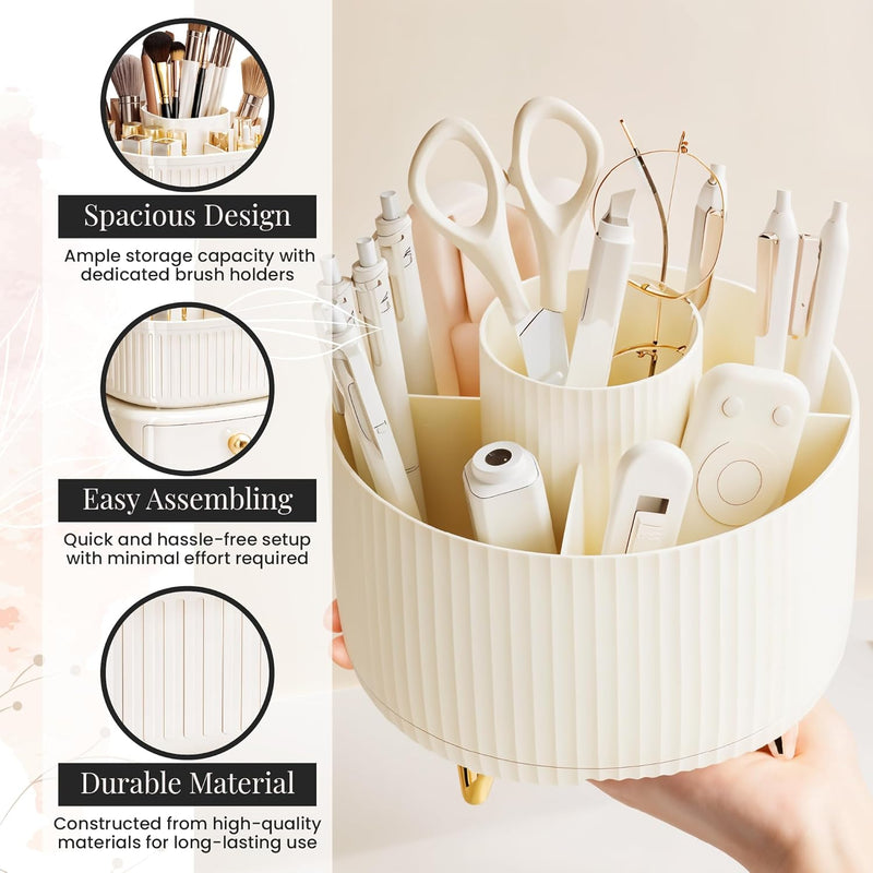 SPAULD Rotating Makeup Organizer, Adjustable Layers Spinning Skincare Organizer, Cosmetic Display Case with Brush Holder, Multi-Function Storage Carousel for Vanity Bathroom Countertop (Style 2)