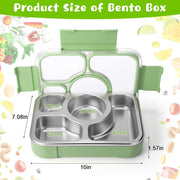 Stainless Steel Adult Lunch Box, 4-Compartment Metal Bento Box with Lid, Eco-Friendly, Leak-Proof, Food Storage Containers for School, Office, Travel