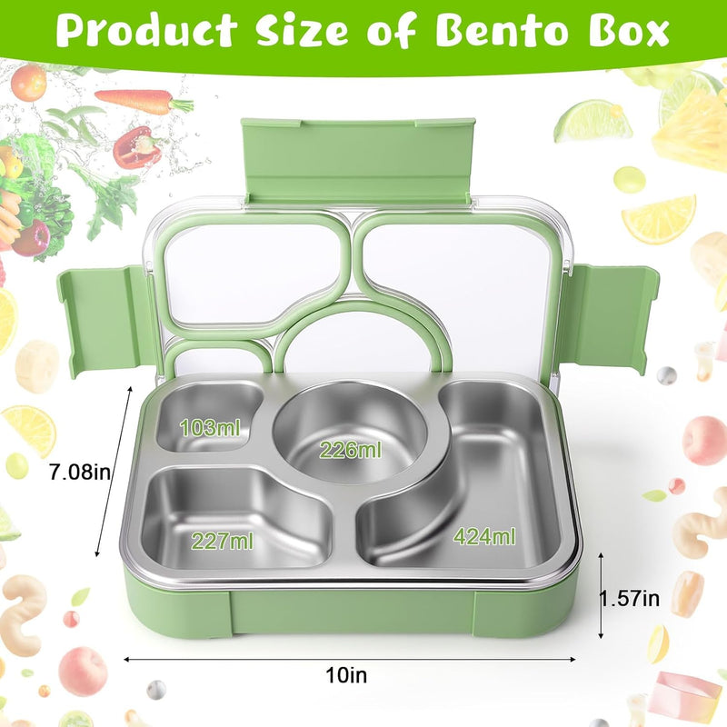 Stainless Steel Adult Lunch Box, 4-Compartment Metal Bento Box with Lid, Eco-Friendly, Leak-Proof, Food Storage Containers for School, Office, Travel