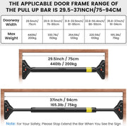 CLOUDFOUR Pull Up Bar, Adjustable Strength Training Chin up Bar, Door Bar 78-98cm, Indoor Fitness Bar, Workout Equipment for Home Gym Sports Exercise Upper Body Workout, Safe Locking Non-slip