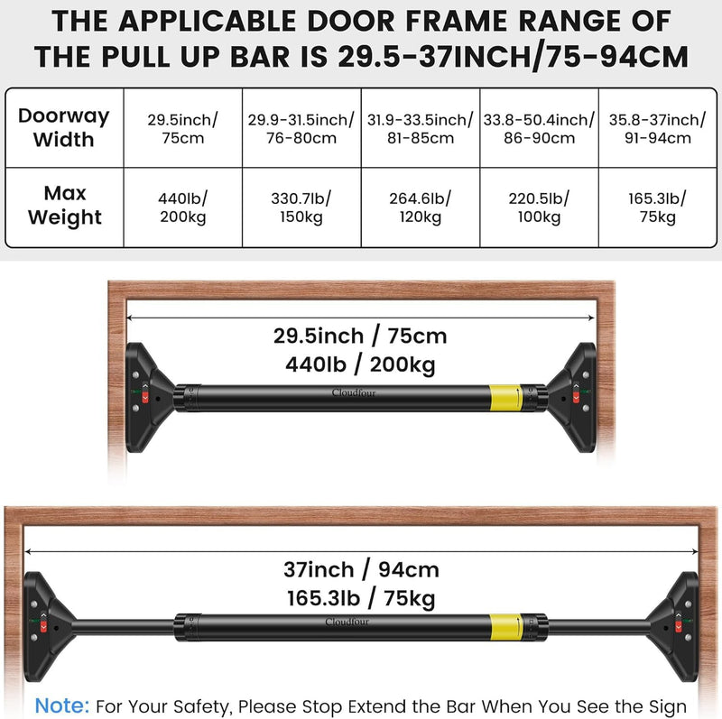 CLOUDFOUR Pull Up Bar, Adjustable Strength Training Chin up Bar, Door Bar 78-98cm, Indoor Fitness Bar, Workout Equipment for Home Gym Sports Exercise Upper Body Workout, Safe Locking Non-slip