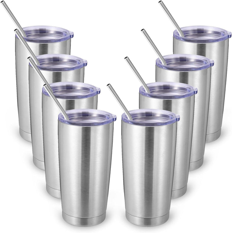 Volhoply 20oz Stainless Steel Tumbler with Lid and Straw,Double Wall Insulated Travel Iced Coffee Mug Fits Car Cup holder,Powder Coated Cups for Hot and Cold Drinks,Gifts for Women Men（White,1 Set）
