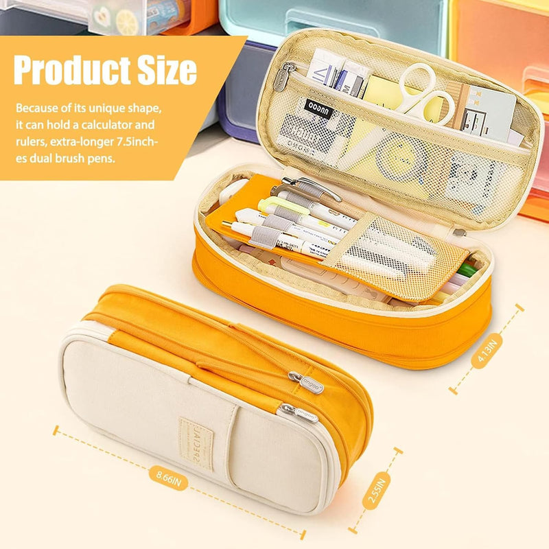 Large Capacity Pencil Case Handheld Pen Pouch Bag for School Office, Turmeric