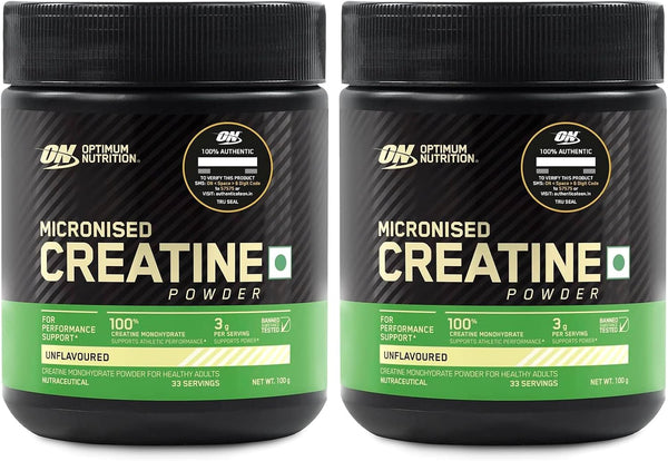 (ON) Micronized Creatine Powder - 100 Gram, 33 Serves, 3g of 100% Creatine Monohydrate per serve, Supports Athletic Performance & Power, Unflavored. - 100 g (Pack of 2)