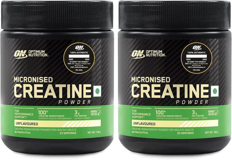 (ON) Micronized Creatine Powder - 100 Gram, 33 Serves, 3g of 100% Creatine Monohydrate per serve, Supports Athletic Performance & Power, Unflavored. - 100 g (Pack of 2)