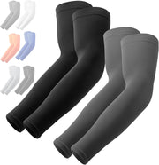 OutdoorEssentials UV Sun Protection Arm Sleeves - Compression Arm Sleeve, UV Arm Sleeves Men, Women - Golf Cooling Sleeves - 2 Pairs: 1 Pair Black, 1 Pair Dark Gray
