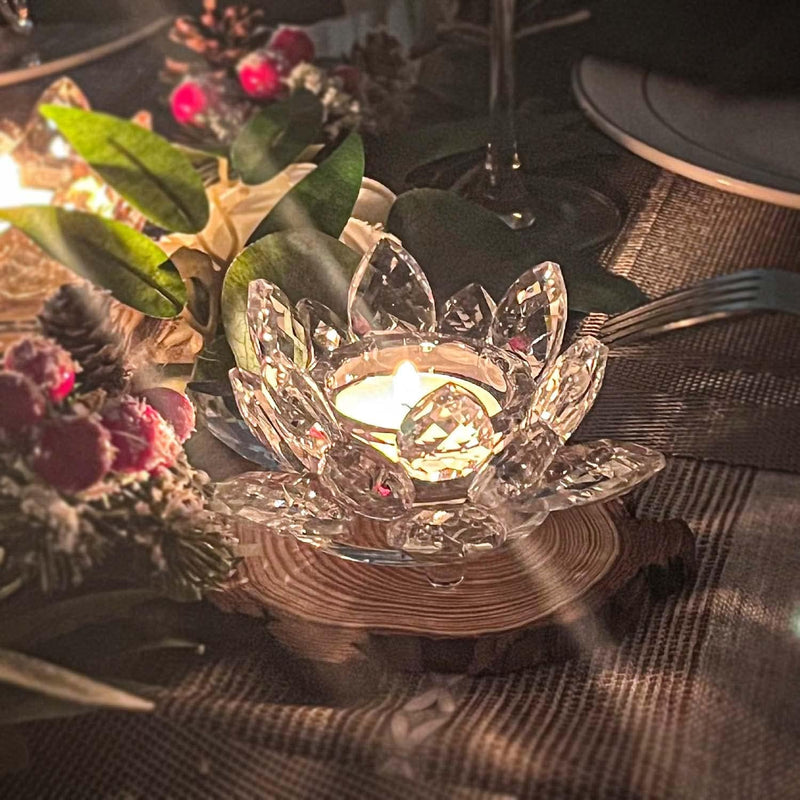 Kolnlala Crystal Lotus Flower Tealight Candle Holders/Glass Tea Light Candlestick Decor Decoration for Christmas Home Wedding Party… (Clean 1pc)