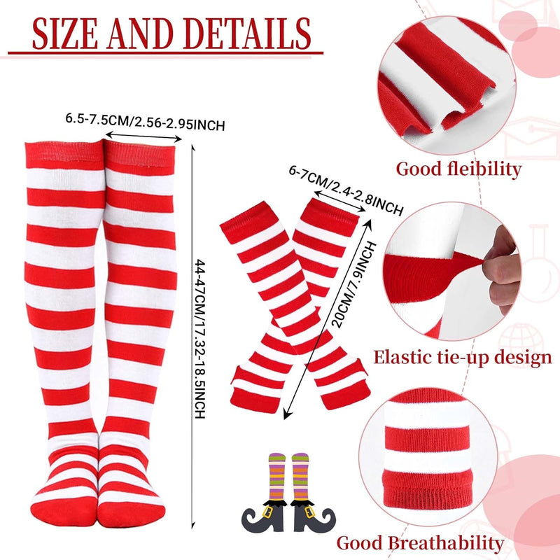 KASTWAVE Cat Costume Set, 6 Pcs Cosplay Costume, Include Red and White Striped Top Hat, Oversized Bow Tie with Fur, Tutu Skirt, Gloves, Socks and Tail, Dress Up for World Book Day, Halloween, Party