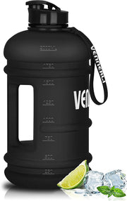Water Bottle with Handle Portable Large Plastic Water Bottles for Adults BPA-free Half Gallon Water Bottle Reusable 2 Liter Water Jugs for Outdoor Hiking Fitness Travel Camping Cycling - Matte Black