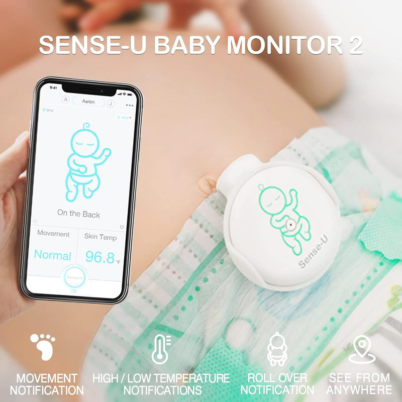 Sense-U Smart Baby Monitor Tracks Baby's abdominal Movement, Feeling Temperature and Stomach Sleeping for Baby Safety with Audio Alarm on Smartphone