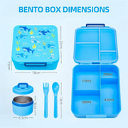 Bento Lunch Box, LunchBox 4 Compartments, Leak-Proof Lunch Container, PFAS&BPA-Free Microwave Safe, BLYPHOO Bento Box with Soup Bowl(Blue)