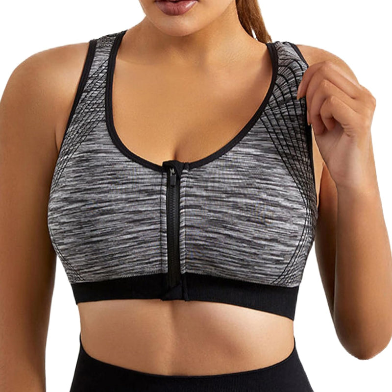 Dress Cici Zip Front Sports Bra With Racerback And Colorful Fabric