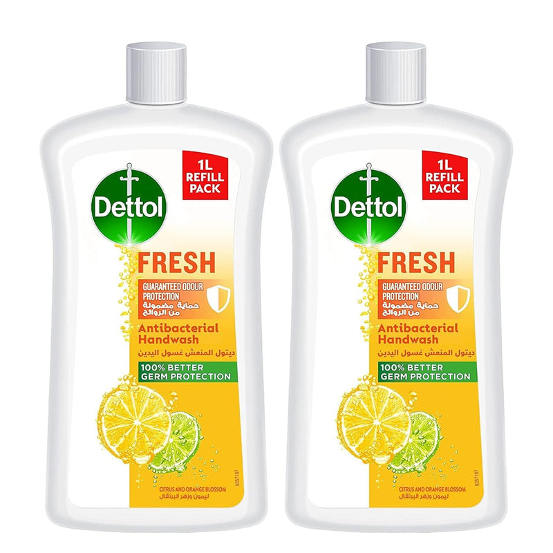 Dettol Fresh Liquid Handwash Pump, Citrus & Orange Blossom Scent, 1L x 2