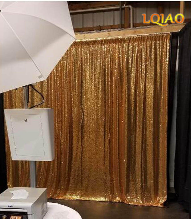 LQIAO 2 Panels Light Gold Sequin Backdrop Glitter Fabric for Wedding Birthday Parties Shimmer Wall-2x8ft