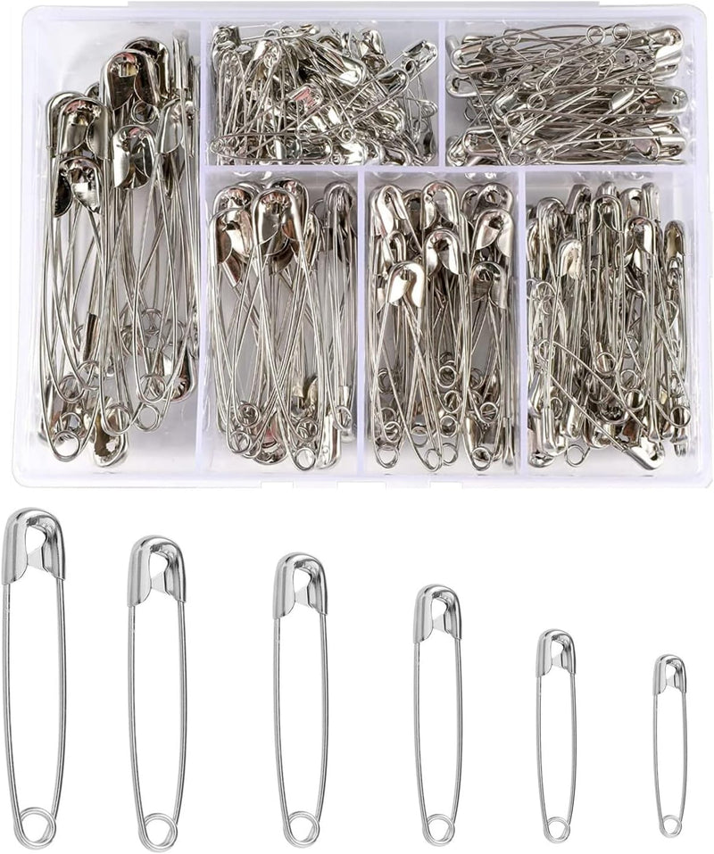 RstEDame Safety Pins, 250pcs High Strength Steel Assorted Sizes Hijab Brooches Pins Durable Rust-Resistant Clothing Pins for Home Office Clothes Label Sewing Jewelry Making, 6 Sizes, Silver