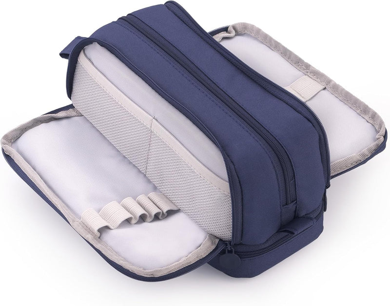CICIMELON Large Capacity Pen Pencil Case with 4 Compartments, Multi-Slot Pencil Pouch Bag - Navy