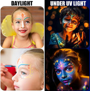 Glow in the Dark Face Paint Pen 12PCS, UV Neon Body Painting Kit for Kids & Adults, Waterproof Smudge-Proof Skin Marker Pens for Halloween Makeup, Tattoo, Festival & Party Eye Body Art