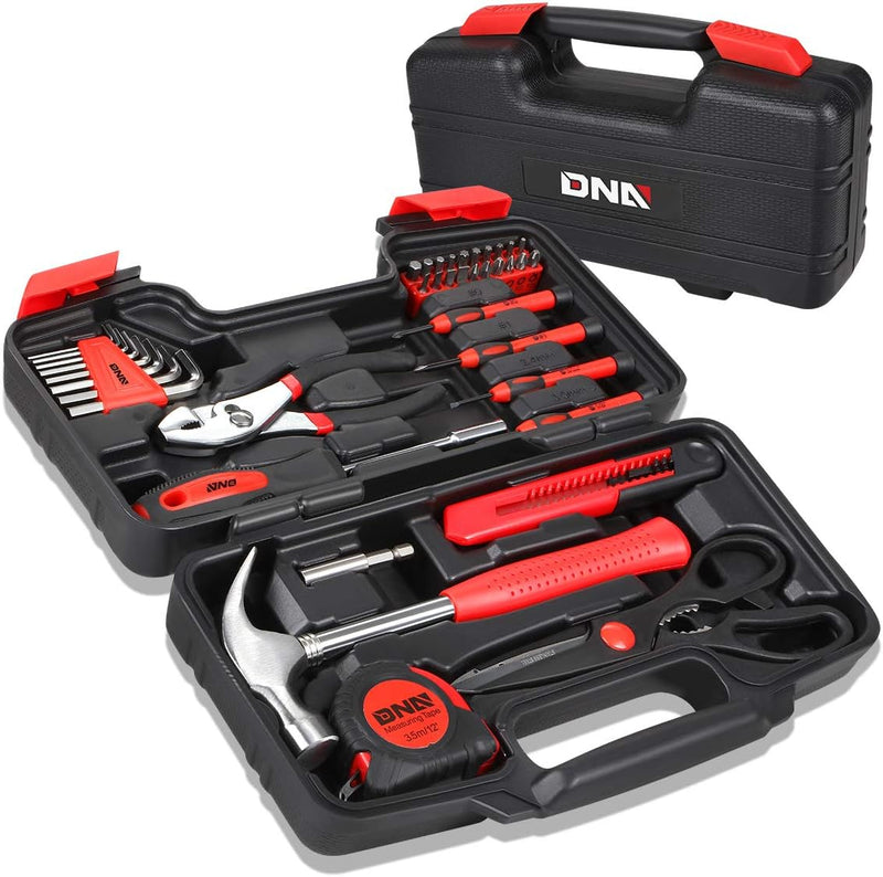 DNA MOTORING 39-Piece Household Tool Set General Repair Small Hand Tool Kit Storage Case for Home Garage Office College Dormitory Use, Green, TOOLS-00010 - Red Home Tool Kit