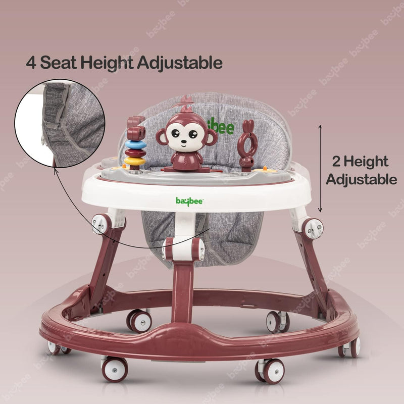 Baybee Drono Baby Walker for Kids, Round Kids Walker with 4 Seat Height Adjustable | Activity Walker for Baby with with Food Tray & Musical Bar | Walkers for Baby Boys Girls (Blue)