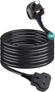 10m Power Extension Lead, Heavy-Duty Single Socket with UK 3-Pin Plug, Fireproof Extension Cord for Outdoor, Garden, Warehouse, Home Renovation, Black (10meters) - 5m