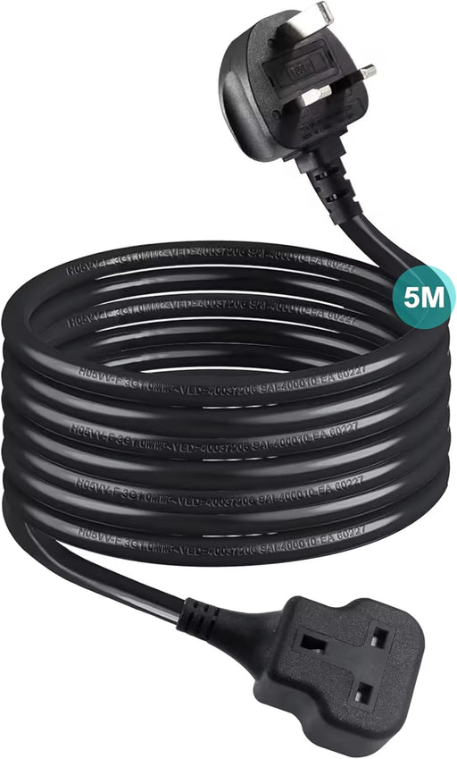 10m Power Extension Lead, Heavy-Duty Single Socket with UK 3-Pin Plug, Fireproof Extension Cord for Outdoor, Garden, Warehouse, Home Renovation, Black (10meters) - 5m