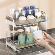 KASTWAVE Mugs Drying Rack with Drain Tray Water Cup Drying Rack Coffee Cup Storage Shelf Cups and Mugs Storage Organizer for Desktop and Countertop Decor White