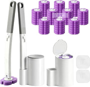2 Pack Disposable Toilet Brush and Holder Set,Extended Handle with 60 Cleaner Refills Toilet Brush for Toilet Bowl Cleaners,Bathroom Cleaning, Bathtub -PurpleLavender Flavor - Purple