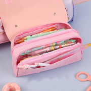 Large Capacity Pencil Case, 3 Compartments Pouch Pen Bag for School Kids Teen Girl, Students Stationery Organizer Stress Release Pencil Case(Pink)