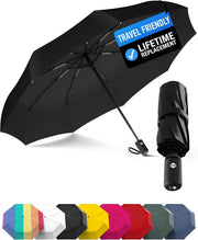 Compact Travel Umbrella - Pocket Portable Folding Windproof Mini Umbrella - Auto Open and Close Button and 9 Rib Reinforced Canopy - Black