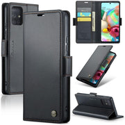 For Samsung Galaxy A73 5G Leather Case RFID Blocking 3 Card Slot Mobile Cover - Black - Galaxy A71 4G SM-A715 Black