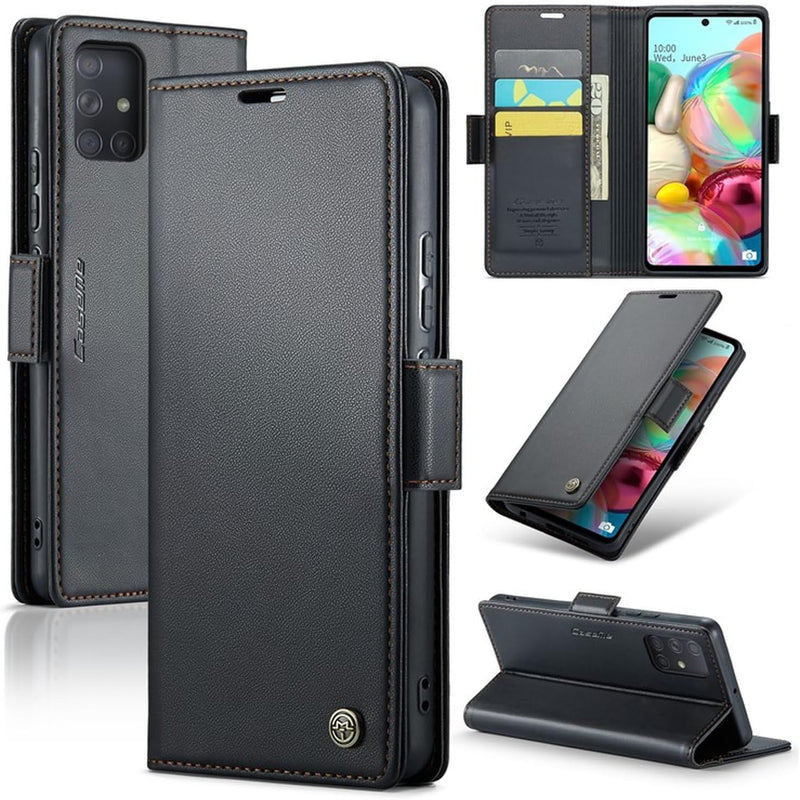 For Samsung Galaxy Z Fold 6 5G Leather Case RFID Blocking 3 Card Slot Mobile Cover - Red - Galaxy A71 4G SM-A715 Black