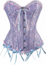 Corsets for Women Renaissance Floral Lace up Boned Overbust Corset Bustier Shapewear - Blue