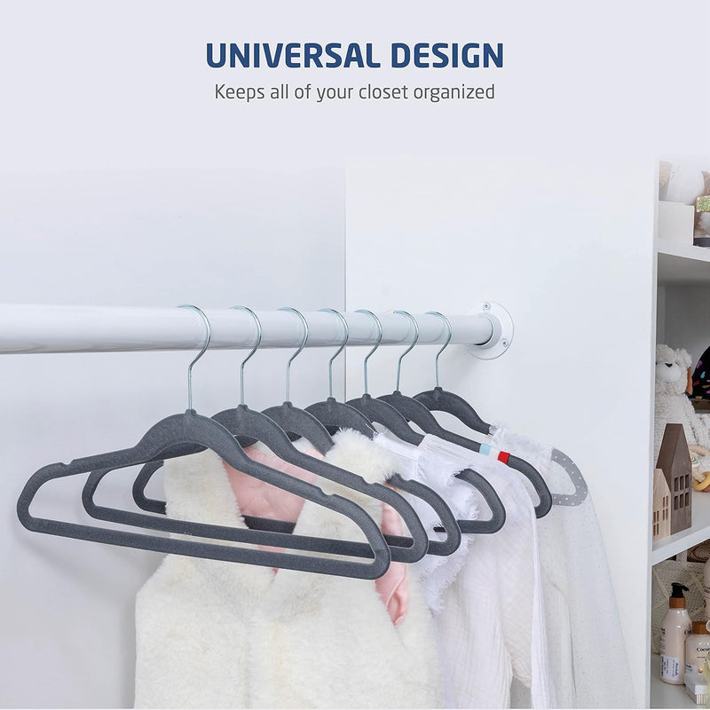 ZOBER Hangers For Kids Clothes - Chrome Swivel Hook - Non Slip Toddler Hangers for Kids and Children Clothes Space saving - Hanger for Everyday Use Set Of 10 - Grey