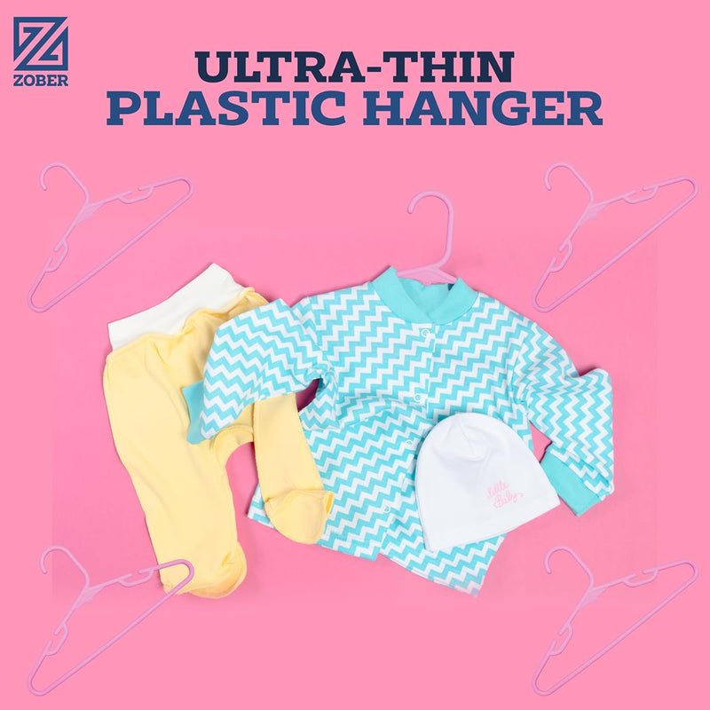 ZOBER Plastic Baby Hangers Non-Slip Toddler & Kids Hangers Durable, Lightweight, Slim & Space-Saving Perfect for Shirts, Pants, Outerwear Holds Up to 5.5 lbs Closet Organization(10Pack, White)