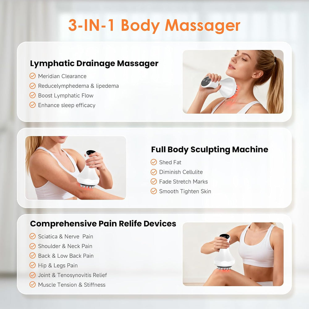 Lymphatic Drainage Massager Tool, Body Sculpting Massage Heat Function, Helps Reduce Stretch Marks & Cellulite, Targeted Relief for Sciatica Nerve Hip Joint and Muscle