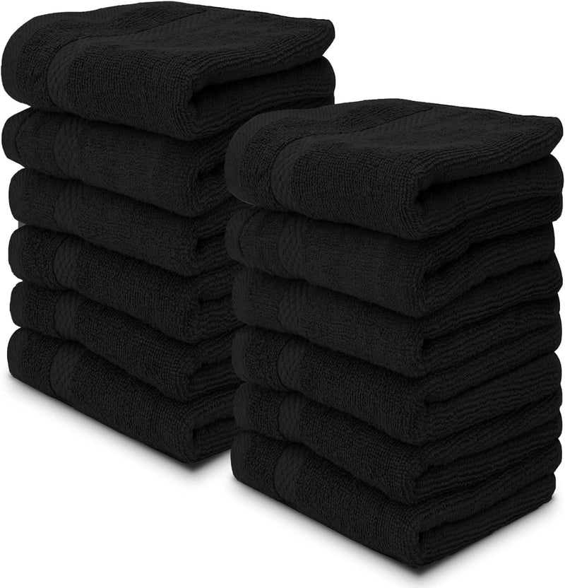 White Classic Luxury Cotton Washcloths - Small Hotel Spa Bathroom Face Towel | 12 Pack |