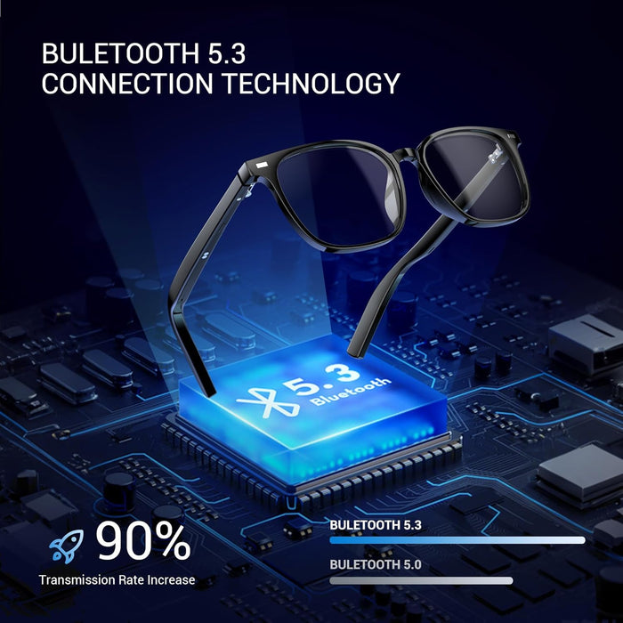 Azonee Smart Glasses with AI, Bluetooth 5.4 Glasses With Anti-Blue Lens, 2 Change Lenses, Voice Assistant Compatible Smart Sunglasses, AI Translator Glasses with 110+ Translation, Black