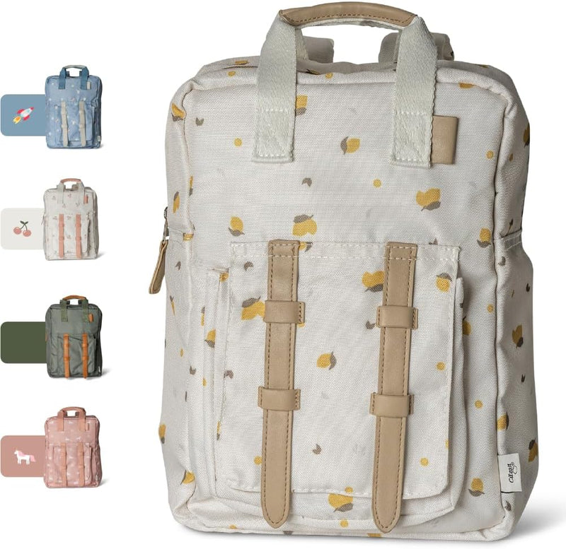 Kids School Backpack 5-8 years, Easy to Carry & Durable, Made of Sustainable Materials, Spacious, Perfect for Nurseries and Travel, Classic Cherry Print - Lemon Kids Backpack