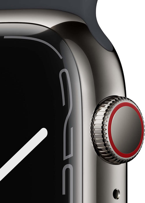 Apple Watch Series 7 (GPS + Cellular, 45mm) Smart watch - Graphite Stainless Steel Case with Midnight Sport Band - Regular. Fitness Tracker, Blood Oxygen & ECG Apps, Water Resistant (Renewed)