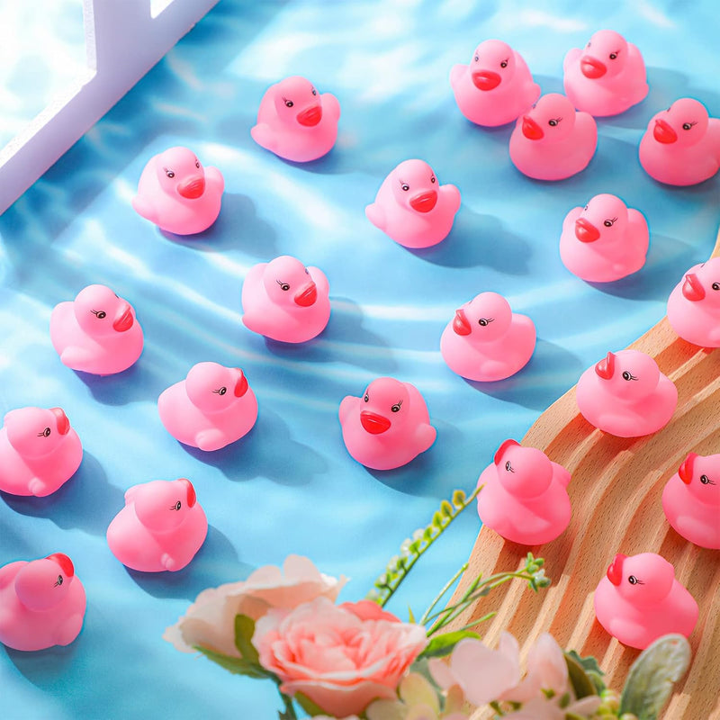 Chitidr 200 Pieces Mini Rubber Duck in Bulk Squeaky Rubber Ducks Bath Toys Tiny Float Bathtub Duckies Baby Shower Party Favor for Birthday Classroom Carnival Prizes Car Decor Supplies (Pink)