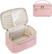 Makeup Bag, Travel Make Up Organizer Cosmetic Brush Bags Case for Women in Eco Vegan Leather - Pink