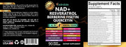 NAD Supplement 300mg & Resveratrol 1000mg Organic. Proprietary Longevity Formula with Liposomal NAD+, Trans Resveratrol, Quercetin, Betaine Anhydrous, Grape Seed, Fisetin. 90 Capsules, 9555mg/Serv.