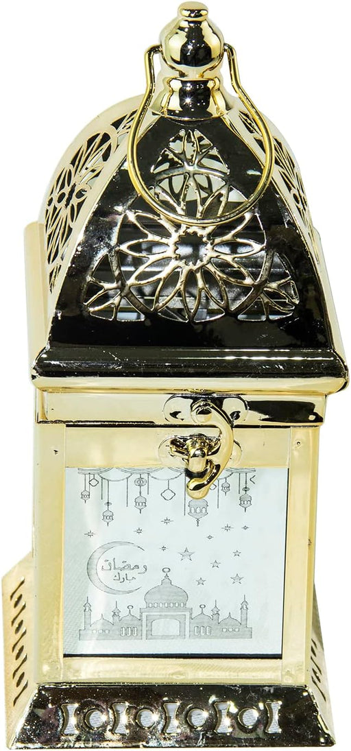 Rosy.Moment Arabic Lantern, Led Fanoos Light For Ramadan Home Décor Table & Hanging Lantern, Vintage Decorative Tabletop indoor & Outdoor Size 22x10cm, Color Golden