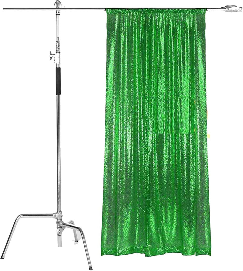 LQIAO 2 Panels Light Gold Sequin Backdrop Glitter Fabric for Wedding Birthday Parties Shimmer Wall-2x8ft
