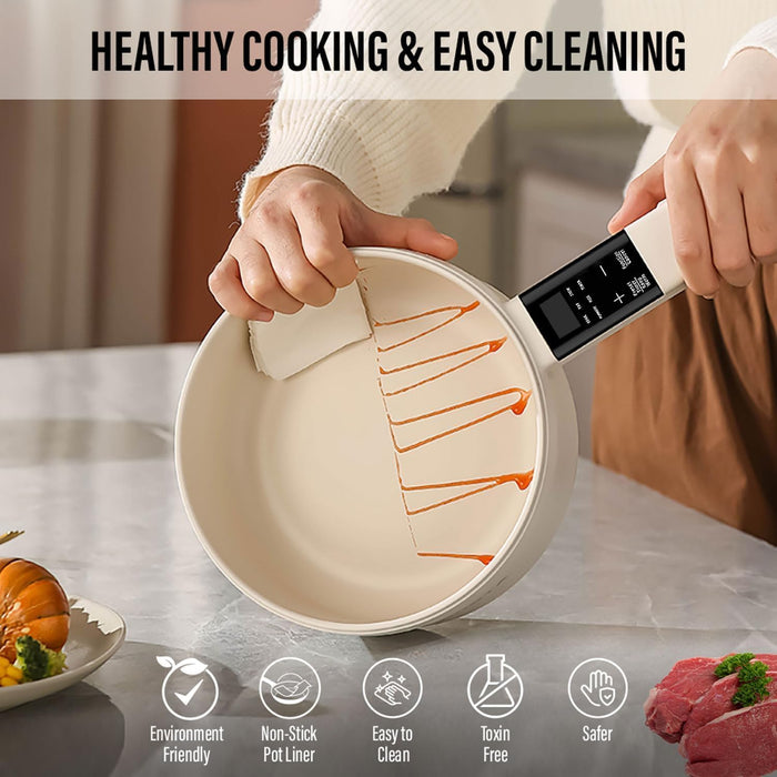 2L Hot Pot Electric Cooker Multi Cooker, Rice Cooker Small, Steamer Cooker, Electric Skillet, Frying Pan Electric Hot Pot, Portable Nonstick Pan (Black Liner + Steamer)