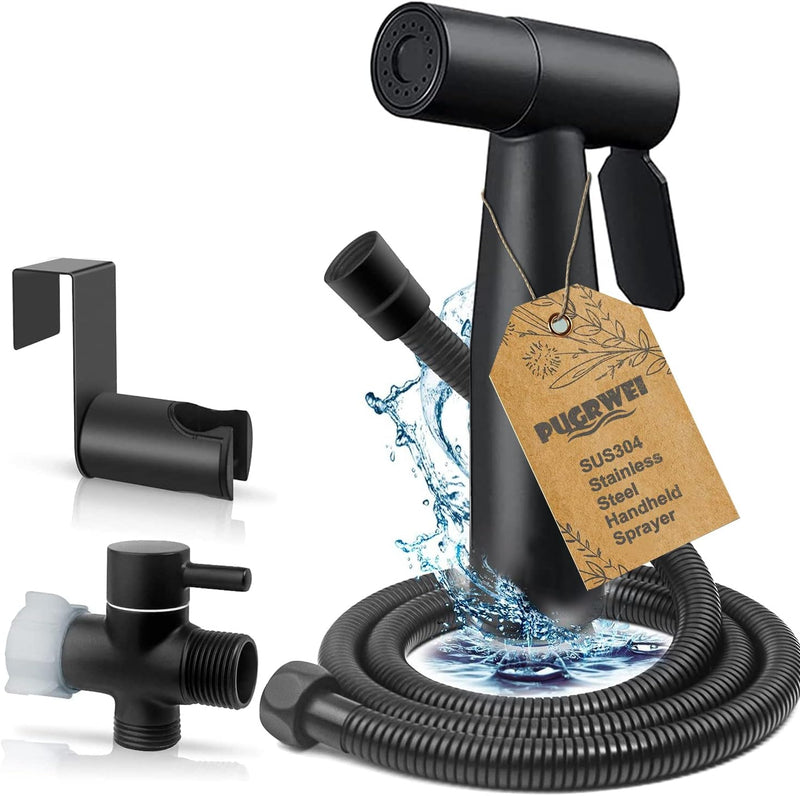 Pugrwei 【New Version】Handheld Bidet Sprayer for Toilet, Premium Stainless Steel Bathroom Bidet Sprayer Set, (Stainless Steel) (Brushed) (Control Value)
