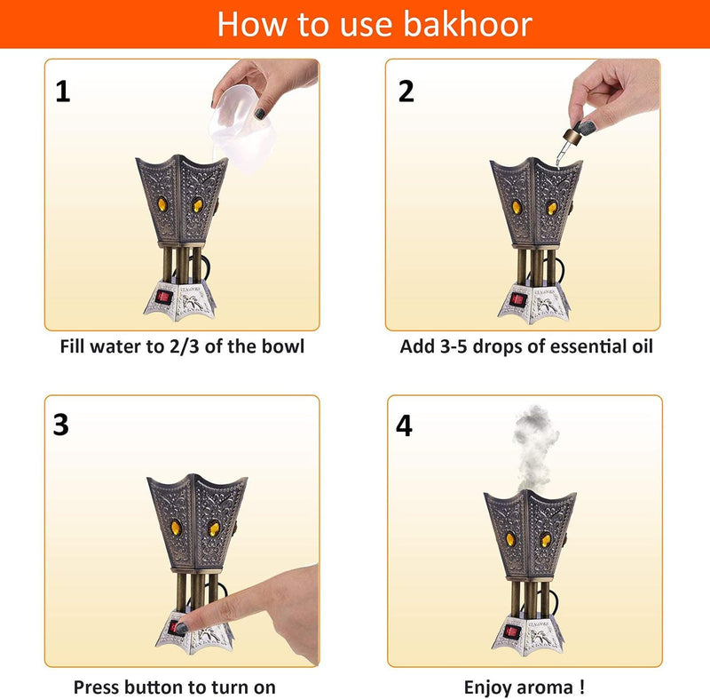 Electric Bakhoor Burner,Oud Frankincense Resin Burner,Electric Incense Burner for Diwali Gift,Silver