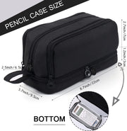 Large Capacity Pencil Case with 4 Compartments, Zipper and Handle, Stationery Organiser for School, College, Office, Black