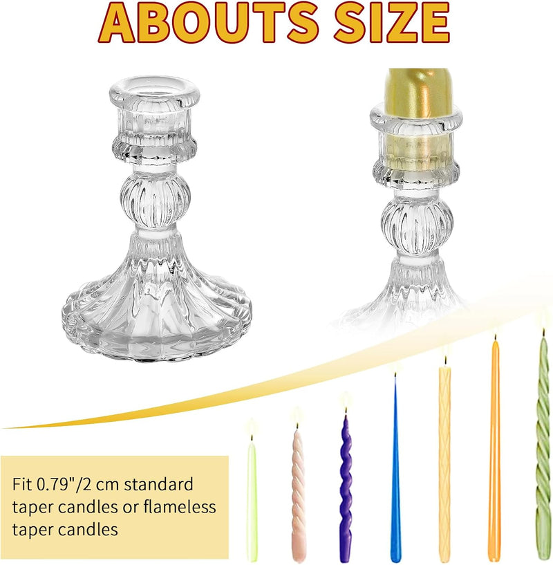 SuproBarware Clear Glass Candlestick Holders,8 pcs Set Include Taper Candle Holders and Stripe Candle Holders,Two Style for Formal Events, Wedding, Festival,Church, Party & Festival Decoration